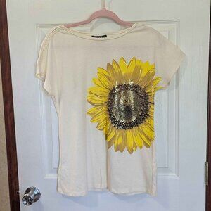 Joei & i Size Small Tan w/ Yellow Sunflower Design w/ Braided Collar & Shoulders
